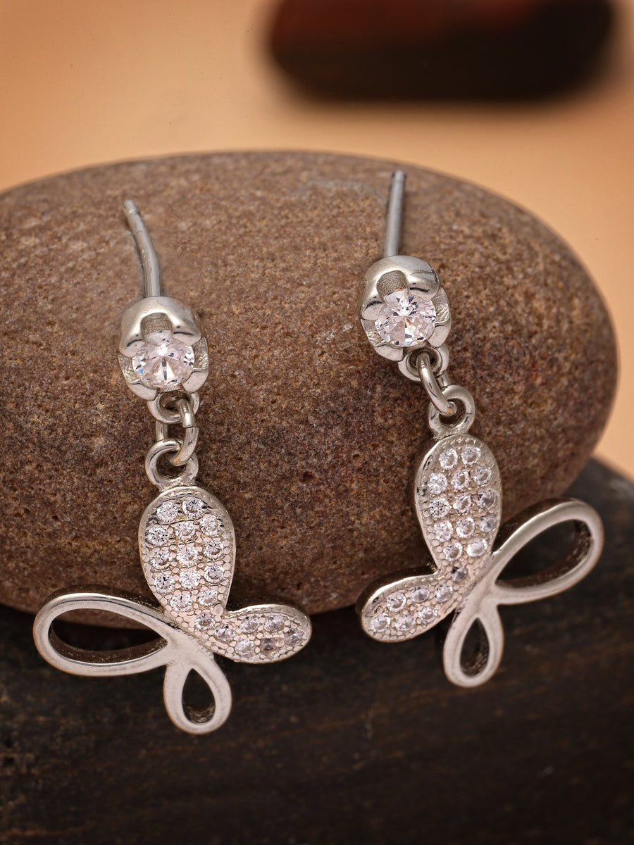 Pissara by Sukkhi Beautiful 925 Sterling Silver Butterfly Shaped Cubic Zirconia Dangle Earrings For Women & Girls|with Authenticity Certificate, 925 Stamp & 6 Months Warranty E105114