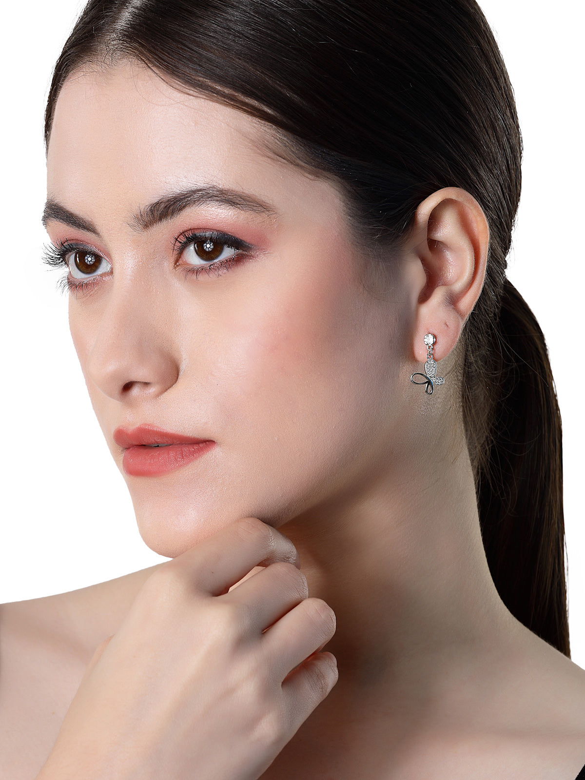 Pissara by Sukkhi Beautiful 925 Sterling Silver Butterfly Shaped Cubic Zirconia Dangle Earrings For Women & Girls|with Authenticity Certificate, 925 Stamp & 6 Months Warranty E105114