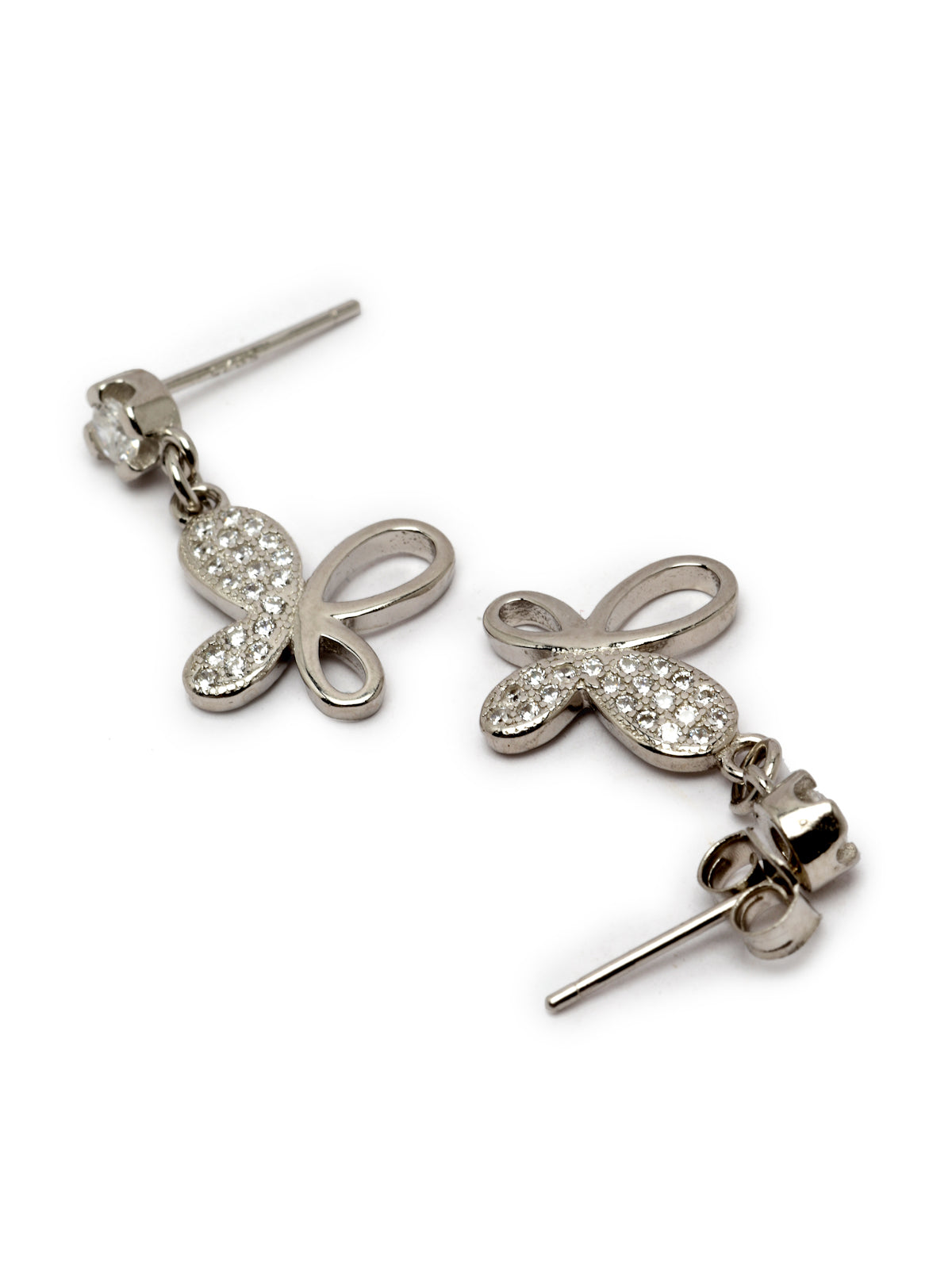 Pissara by Sukkhi Beautiful 925 Sterling Silver Butterfly Shaped Cubic Zirconia Dangle Earrings For Women & Girls|with Authenticity Certificate, 925 Stamp & 6 Months Warranty E105114