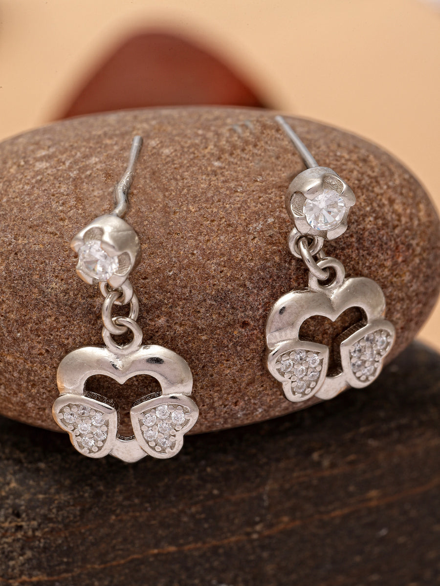 Pissara by Sukkhi Spectacular 925 Sterling Silver Heart Shaped Cubic Zirconia Dangle Earrings For Women & Girls|with Authenticity Certificate, 925 Stamp & 6 Months Warranty E105115