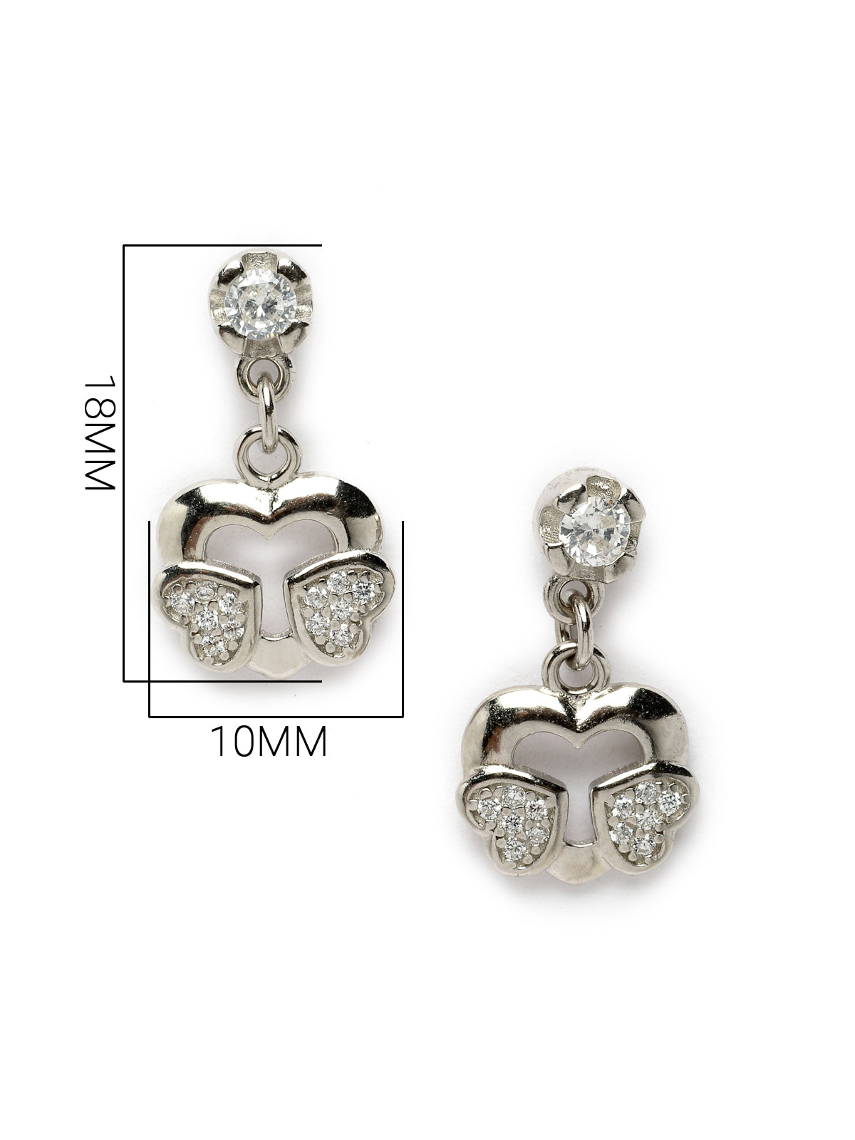 Pissara by Sukkhi Spectacular 925 Sterling Silver Heart Shaped Cubic Zirconia Dangle Earrings For Women & Girls|with Authenticity Certificate, 925 Stamp & 6 Months Warranty E105115