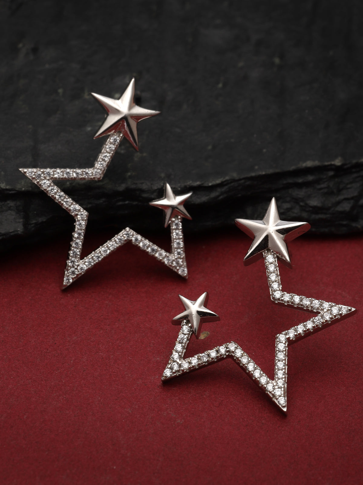 Pissara by Sukkhi Fancy 925 Sterling Silver Star Shaped Cubic Zirconia Stud Earrings For Women & Girls|with Authenticity Certificate, 925 Stamp & 6 Months Warranty E105130