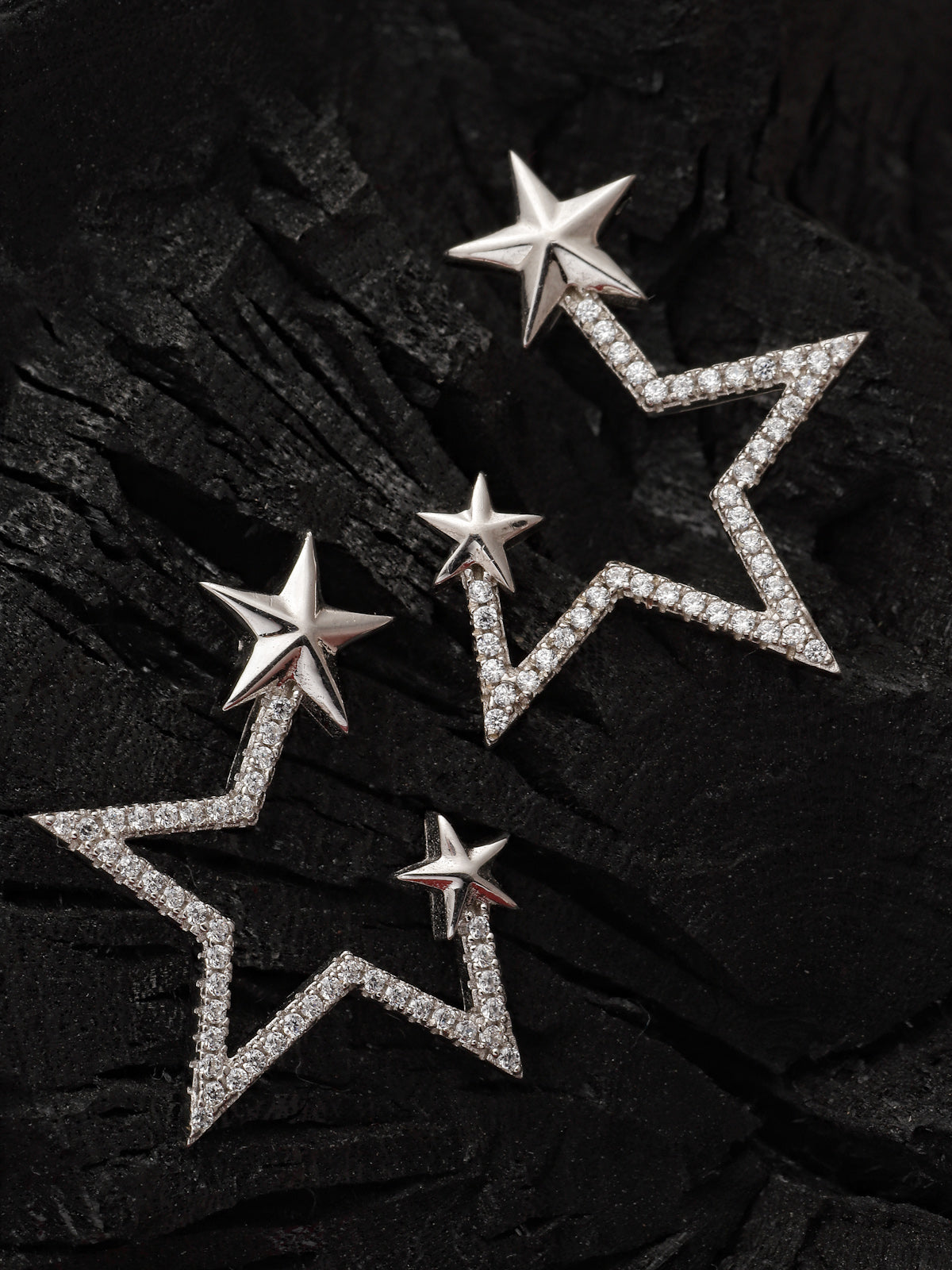 Pissara by Sukkhi Fancy 925 Sterling Silver Star Shaped Cubic Zirconia Stud Earrings For Women & Girls|with Authenticity Certificate, 925 Stamp & 6 Months Warranty E105130