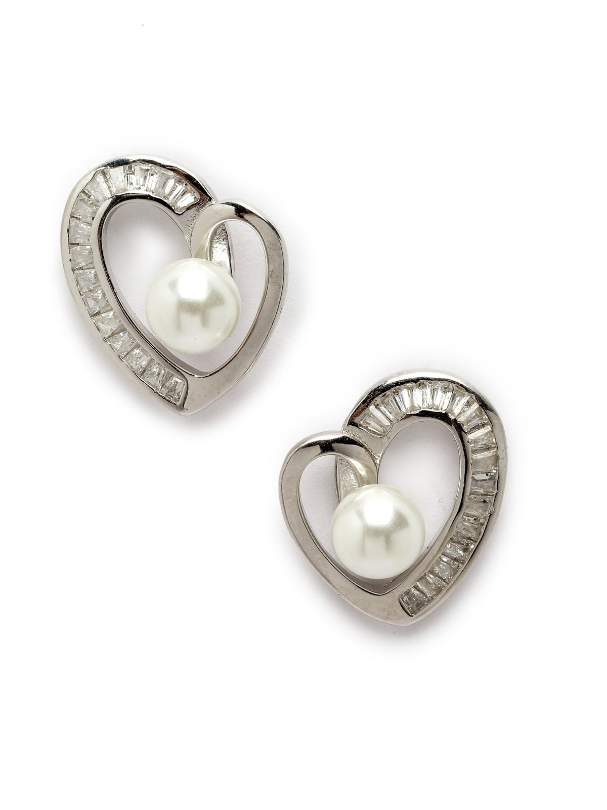 Pissara by Sukkhi Trendy 925 Sterling Silver Heart Shaped Cubic Zirconia Stud Earrings For Women & Girls|with Authenticity Certificate, 925 Stamp & 6 Months Warranty E105131