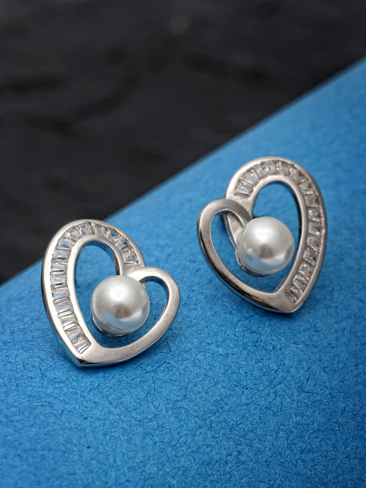 Pissara by Sukkhi Trendy 925 Sterling Silver Heart Shaped Cubic Zirconia Stud Earrings For Women & Girls|with Authenticity Certificate, 925 Stamp & 6 Months Warranty E105131