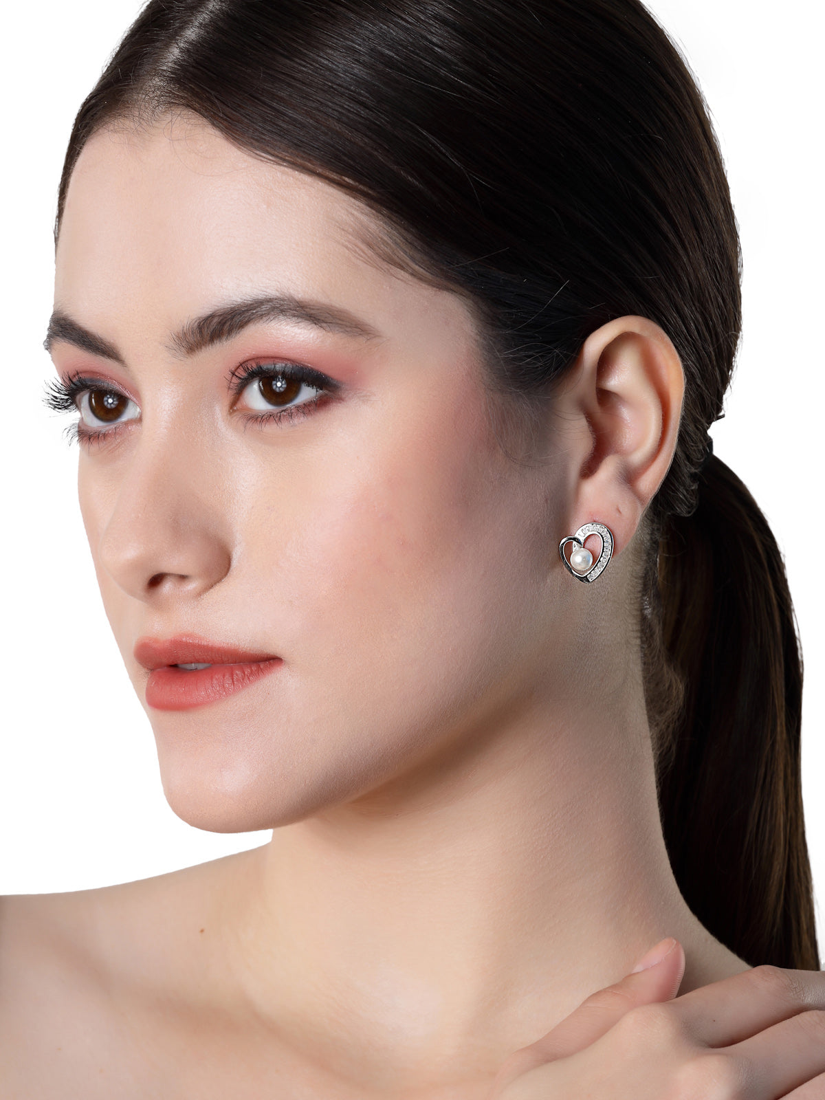 Pissara by Sukkhi Trendy 925 Sterling Silver Heart Shaped Cubic Zirconia Stud Earrings For Women & Girls|with Authenticity Certificate, 925 Stamp & 6 Months Warranty E105131