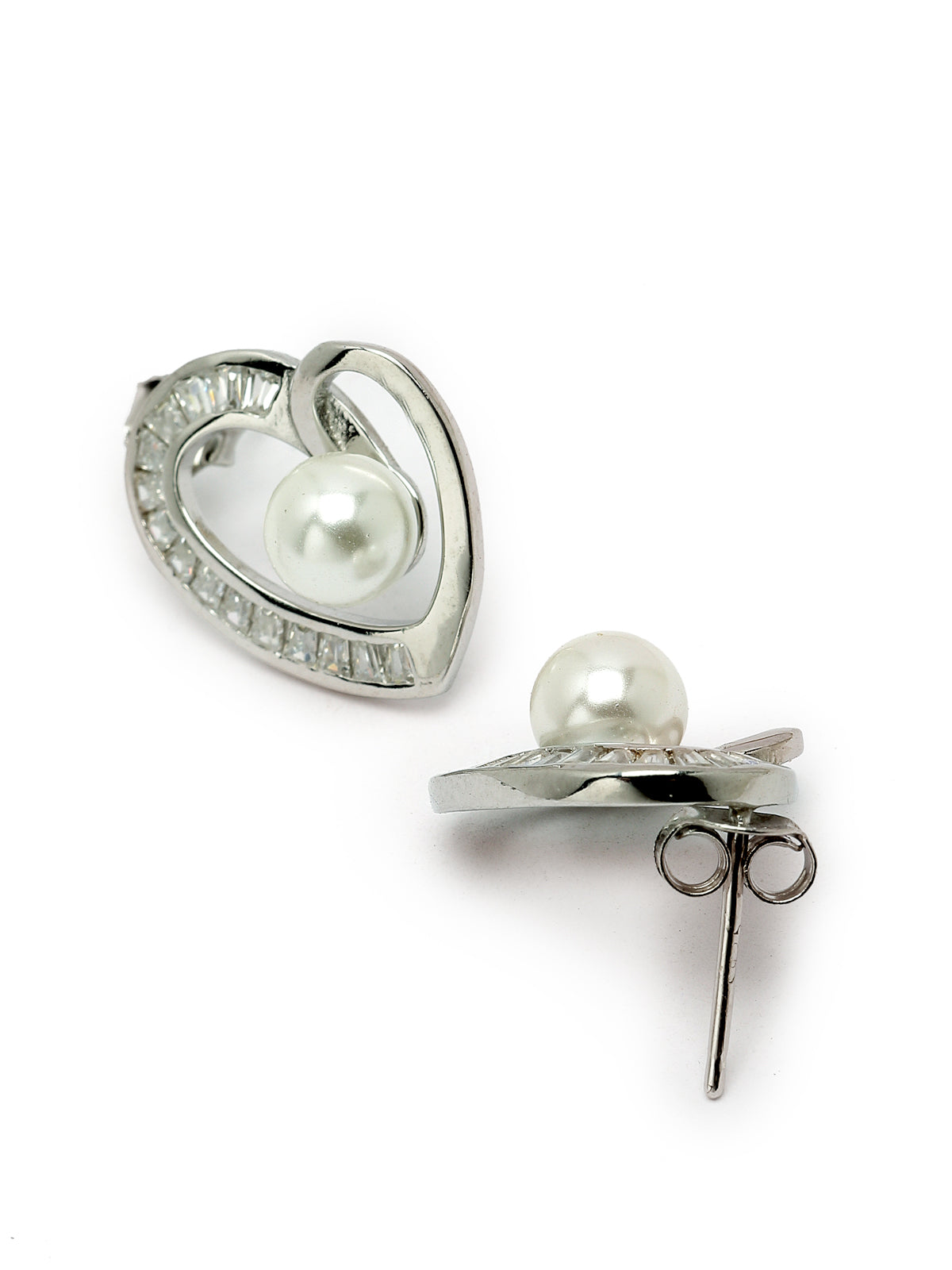 Pissara by Sukkhi Trendy 925 Sterling Silver Heart Shaped Cubic Zirconia Stud Earrings For Women & Girls|with Authenticity Certificate, 925 Stamp & 6 Months Warranty E105131