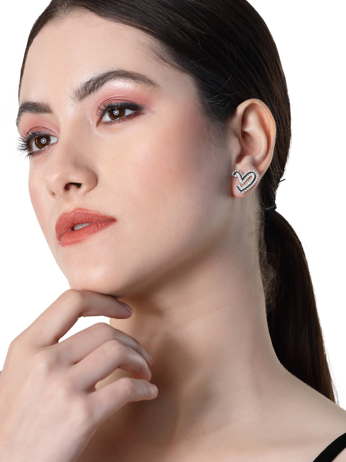 Pissara by Sukkhi Trendy 925 Sterling Silver Heart Shaped Cubic Zirconia Stud Earrings For Women & Girls|with Authenticity Certificate, 925 Stamp & 6 Months Warranty E105132