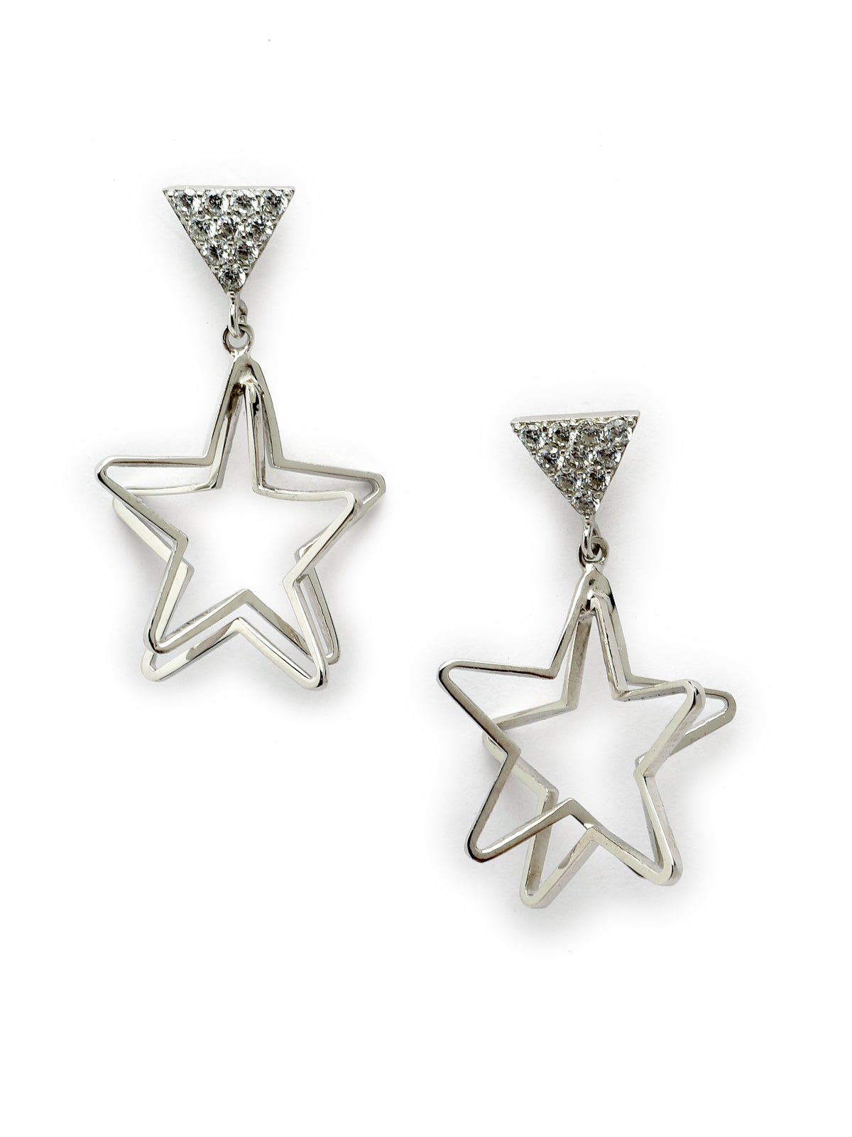 Pissara by Sukkhi Gleaming 925 Sterling Silver Star Shaped Cubic Zirconia Dangle Earrings For Women & Girls|with Authenticity Certificate, 925 Stamp & 6 Months Warranty E105134