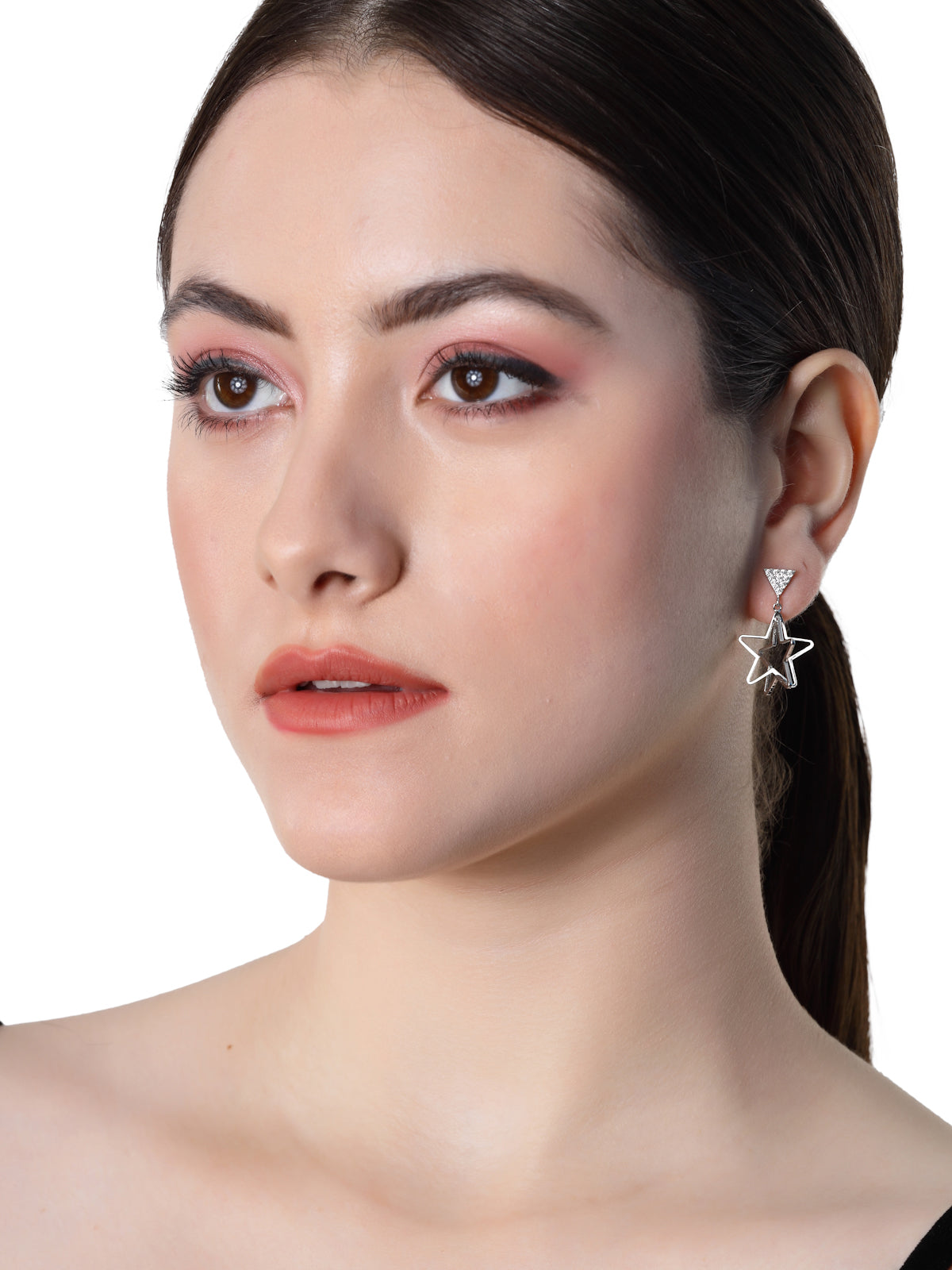 Pissara by Sukkhi Gleaming 925 Sterling Silver Star Shaped Cubic Zirconia Dangle Earrings For Women & Girls|with Authenticity Certificate, 925 Stamp & 6 Months Warranty E105134