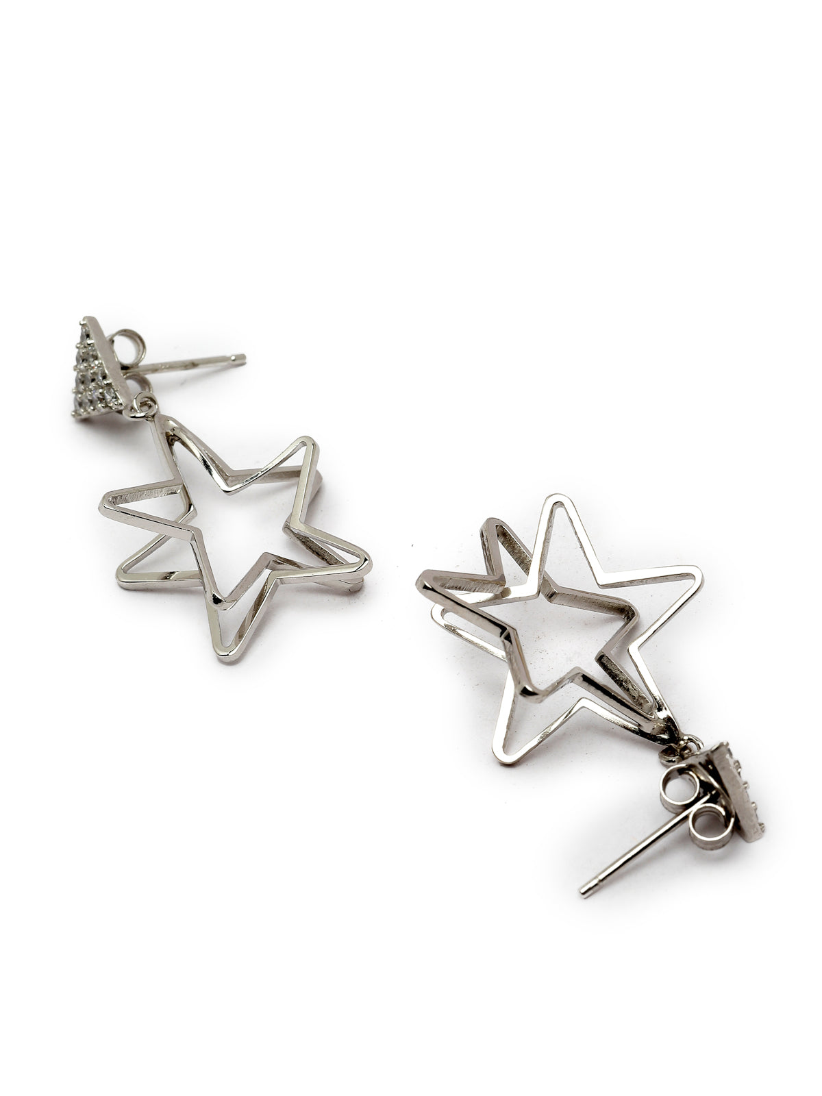 Pissara by Sukkhi Gleaming 925 Sterling Silver Star Shaped Cubic Zirconia Dangle Earrings For Women & Girls|with Authenticity Certificate, 925 Stamp & 6 Months Warranty E105134