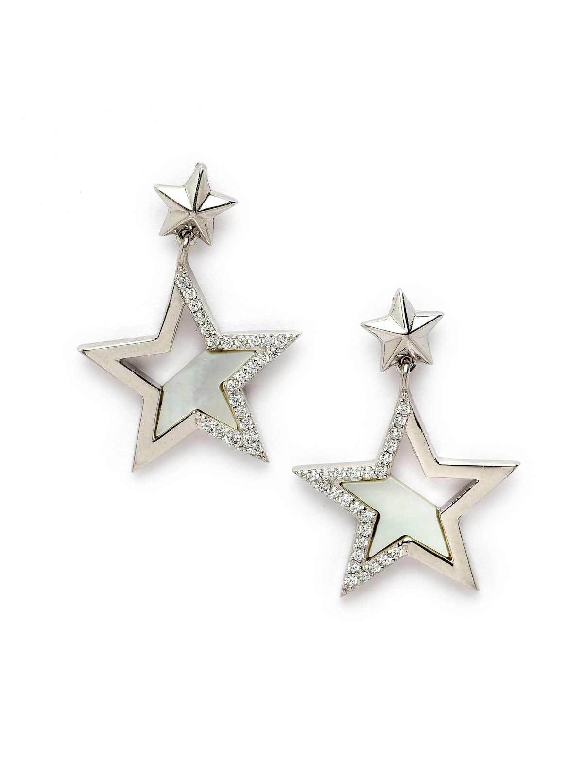 Pissara by Sukkhi Lovely 925 Sterling Silver Star Shaped Cubic Zirconia Dangle Earrings For Women & Girls|with Authenticity Certificate, 925 Stamp & 6 Months Warranty E105135