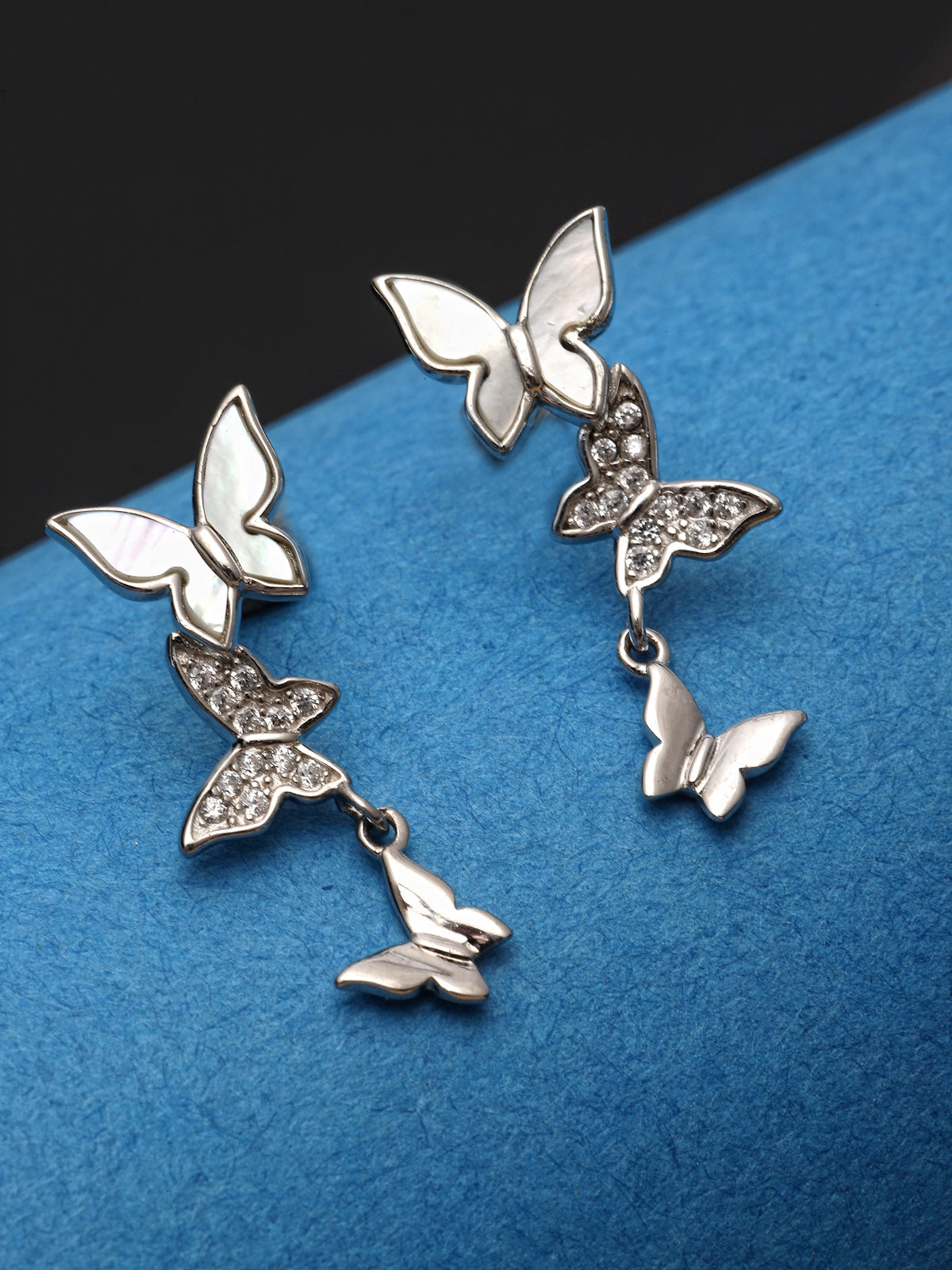 Pissara by Sukkhi Amazing 925 Sterling Silver Butterfly Shaped Cubic Zirconia Dangle Earrings For Women & Girls|with Authenticity Certificate, 925 Stamp & 6 Months Warranty E105136