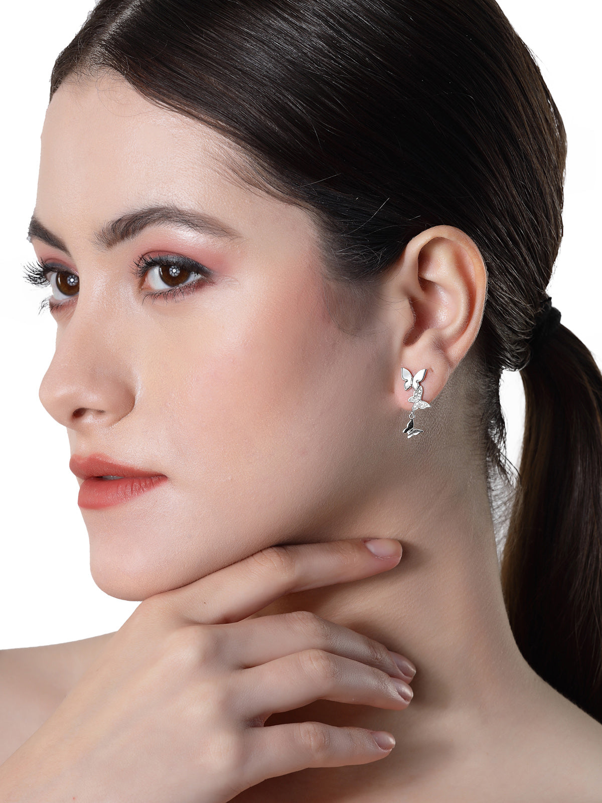 Pissara by Sukkhi Amazing 925 Sterling Silver Butterfly Shaped Cubic Zirconia Dangle Earrings For Women & Girls|with Authenticity Certificate, 925 Stamp & 6 Months Warranty E105136