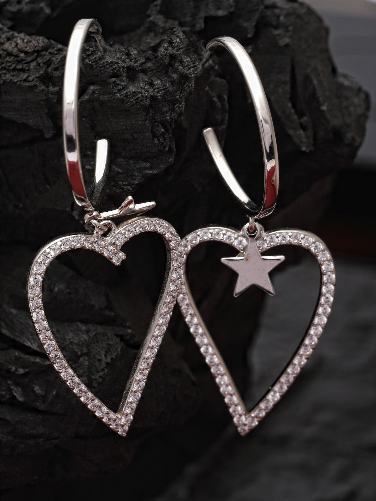 Pissara by Sukkhi Fabulous 925 Sterling Silver Star & Heart Shaped Cubic Zirconia Dangle Earrings For Women & Girls|with Authenticity Certificate, 925 Stamp & 6 Months Warranty E105138