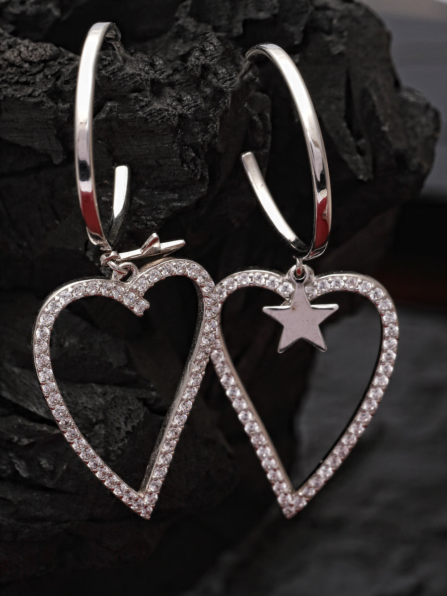 Pissara by Sukkhi Fabulous 925 Sterling Silver Star & Heart Shaped Cubic Zirconia Dangle Earrings For Women & Girls|with Authenticity Certificate, 925 Stamp & 6 Months Warranty E105138