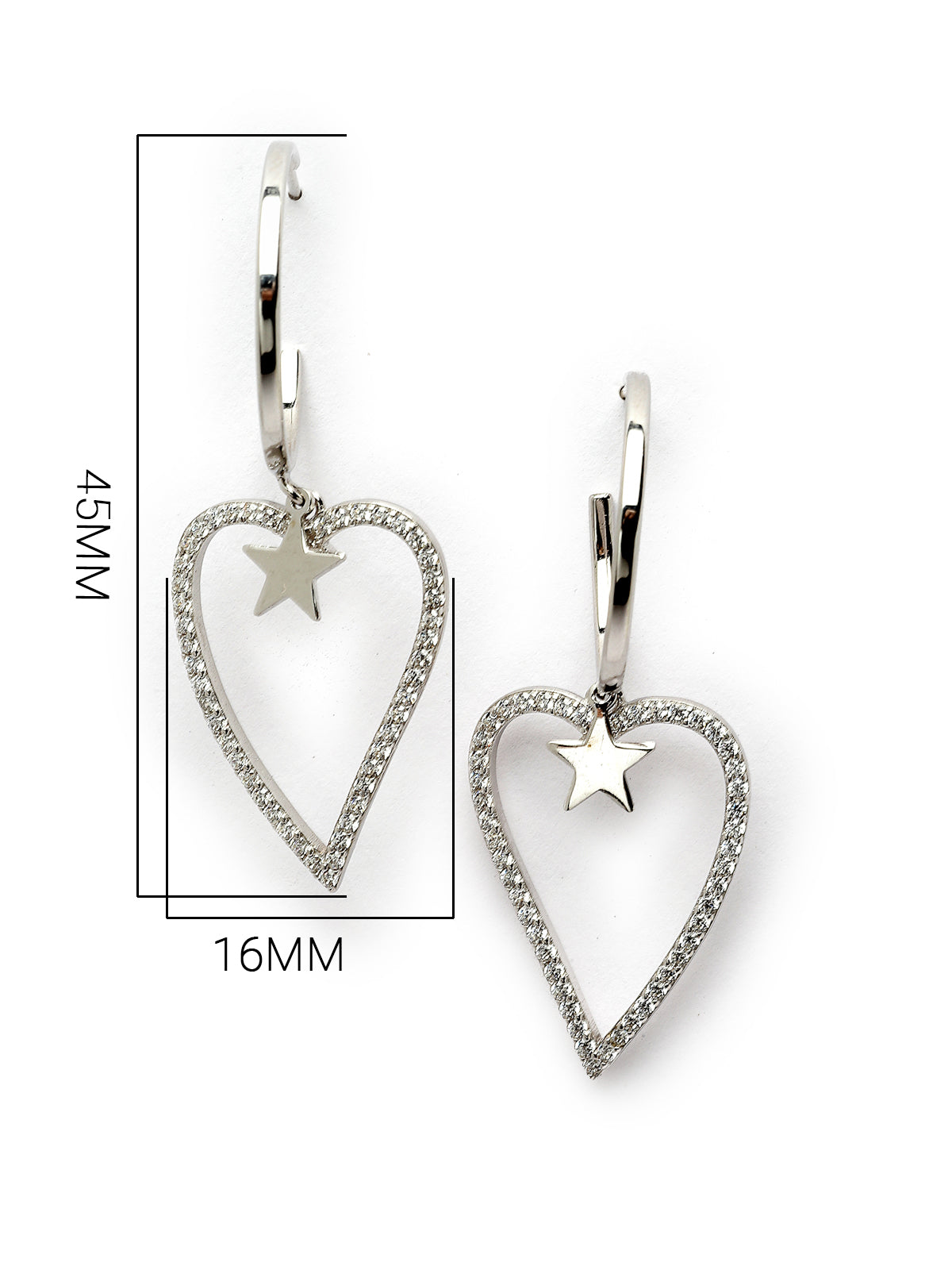 Pissara by Sukkhi Fabulous 925 Sterling Silver Star & Heart Shaped Cubic Zirconia Dangle Earrings For Women & Girls|with Authenticity Certificate, 925 Stamp & 6 Months Warranty E105138