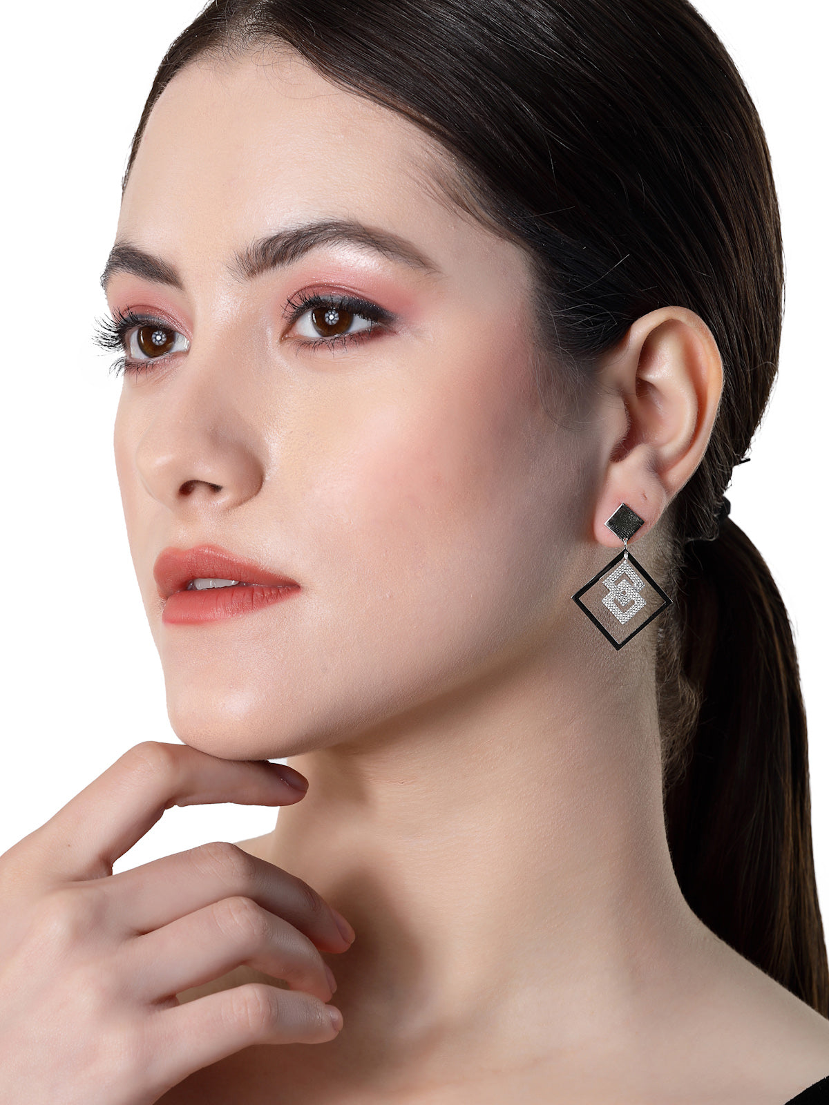 Pissara by Sukkhi Incredible 925 Sterling Silver Square Shaped Cubic Zirconia Dangle Earrings For Women & Girls|with Authenticity Certificate, 925 Stamp & 6 Months Warranty E105139