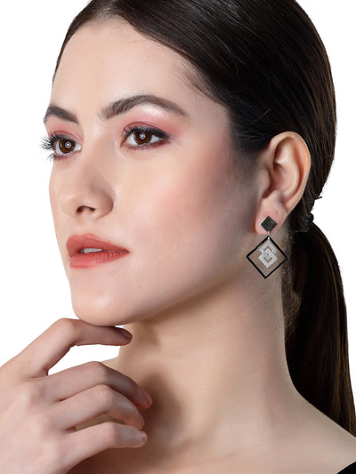 Pissara by Sukkhi Incredible 925 Sterling Silver Square Shaped Cubic Zirconia Dangle Earrings For Women & Girls|with Authenticity Certificate, 925 Stamp & 6 Months Warranty E105139