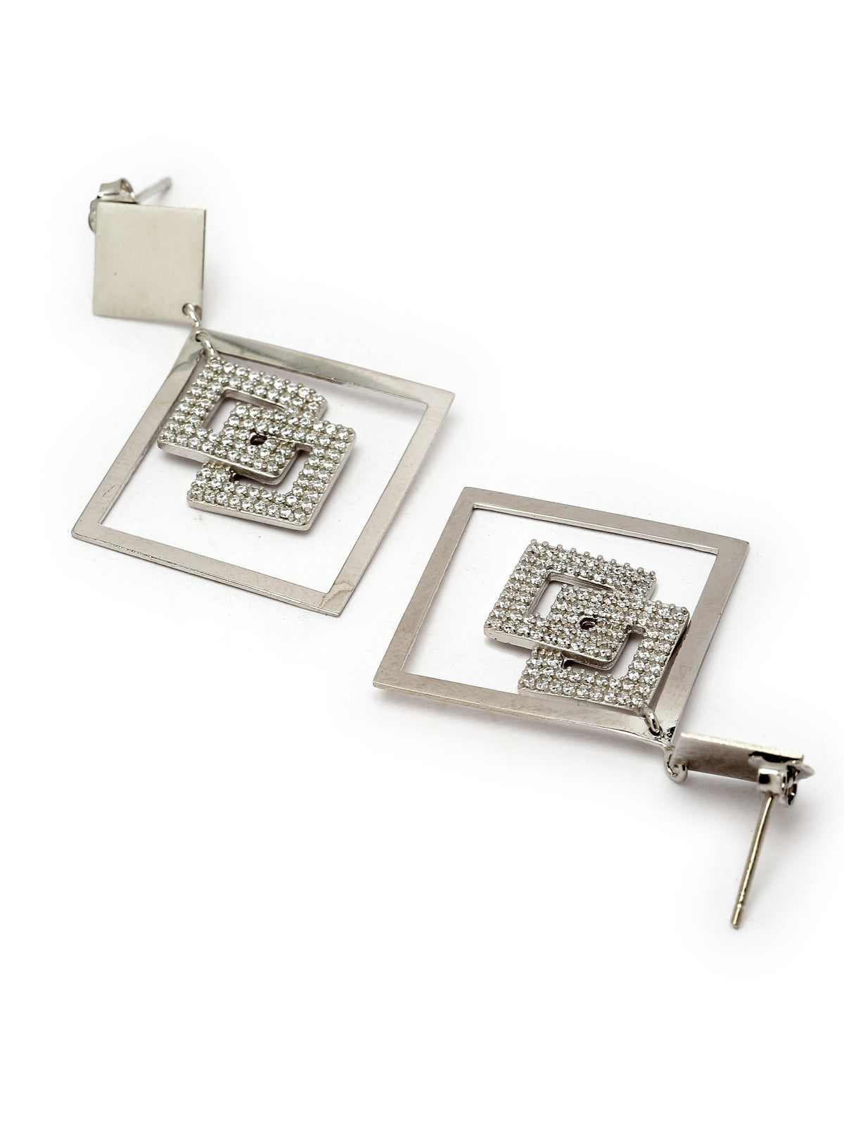 Pissara by Sukkhi Incredible 925 Sterling Silver Square Shaped Cubic Zirconia Dangle Earrings For Women & Girls|with Authenticity Certificate, 925 Stamp & 6 Months Warranty E105139