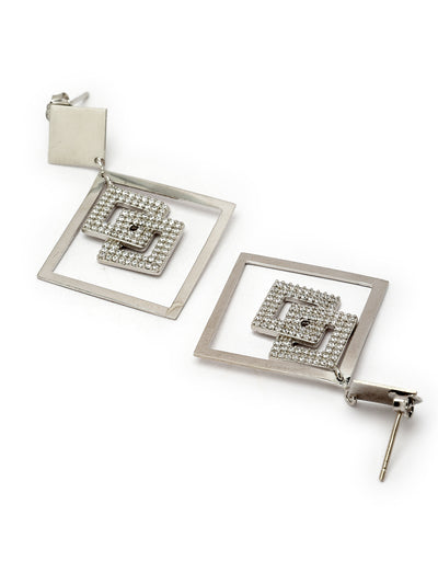 Pissara by Sukkhi Incredible 925 Sterling Silver Square Shaped Cubic Zirconia Dangle Earrings For Women & Girls|with Authenticity Certificate, 925 Stamp & 6 Months Warranty E105139