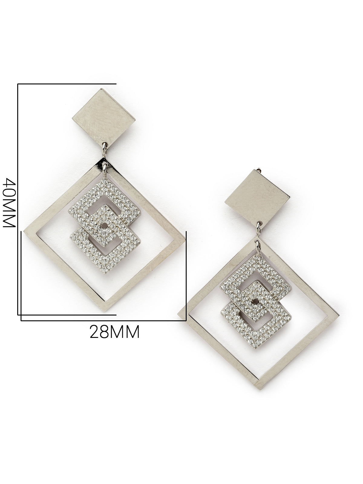 Pissara by Sukkhi Incredible 925 Sterling Silver Square Shaped Cubic Zirconia Dangle Earrings For Women & Girls|with Authenticity Certificate, 925 Stamp & 6 Months Warranty E105139