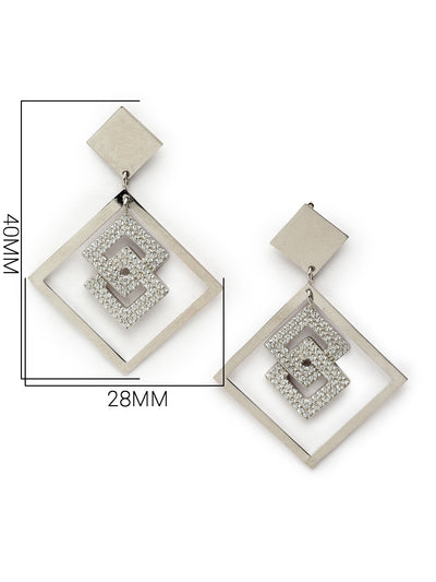 Pissara by Sukkhi Incredible 925 Sterling Silver Square Shaped Cubic Zirconia Dangle Earrings For Women & Girls|with Authenticity Certificate, 925 Stamp & 6 Months Warranty E105139