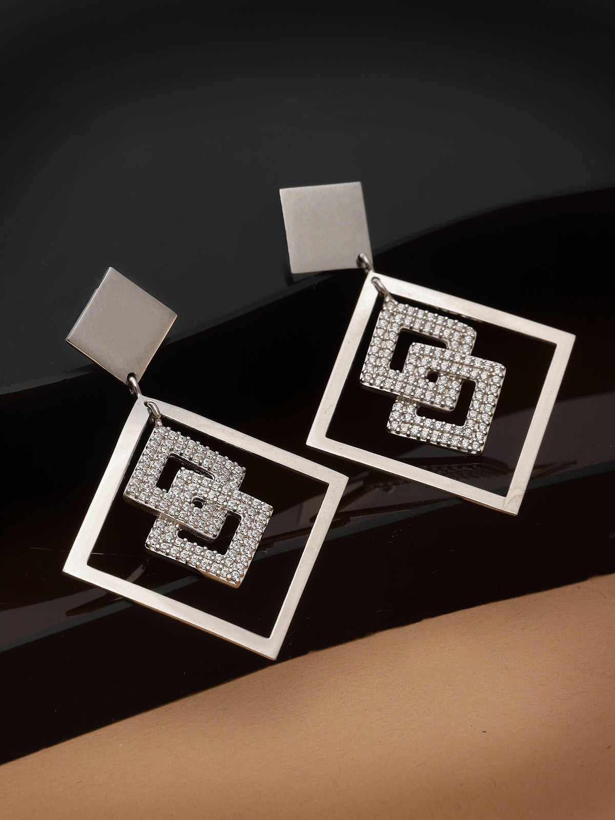 Pissara by Sukkhi Incredible 925 Sterling Silver Square Shaped Cubic Zirconia Dangle Earrings For Women & Girls|with Authenticity Certificate, 925 Stamp & 6 Months Warranty E105139