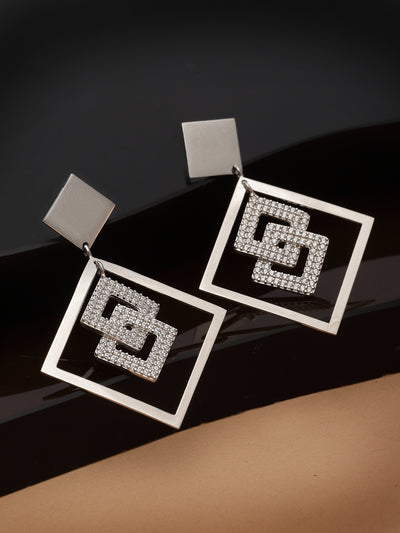 Pissara by Sukkhi Incredible 925 Sterling Silver Square Shaped Cubic Zirconia Dangle Earrings For Women & Girls|with Authenticity Certificate, 925 Stamp & 6 Months Warranty E105139