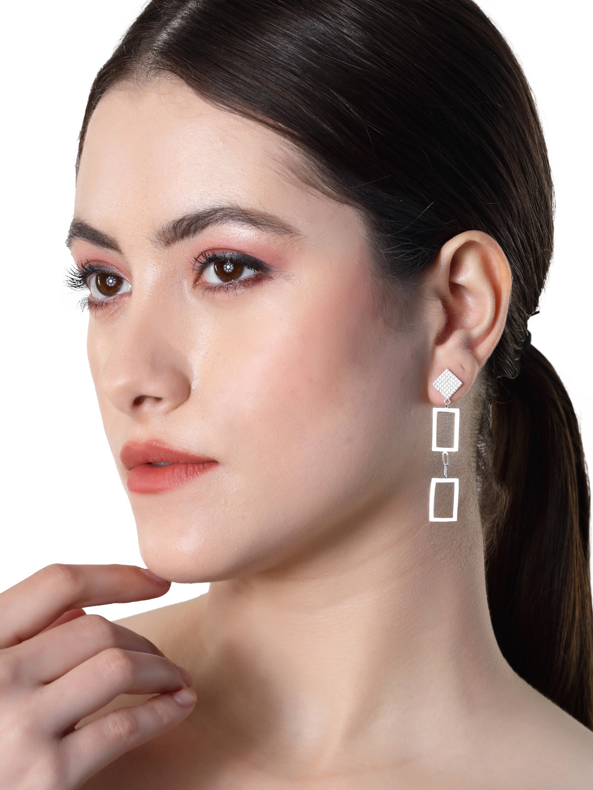 Pissara by Sukkhi Stylish 925 Sterling Silver Rectangle Shaped Cubic Zirconia Dangle Earrings For Women & Girls|with Authenticity Certificate, 925 Stamp & 6 Months Warranty E105140