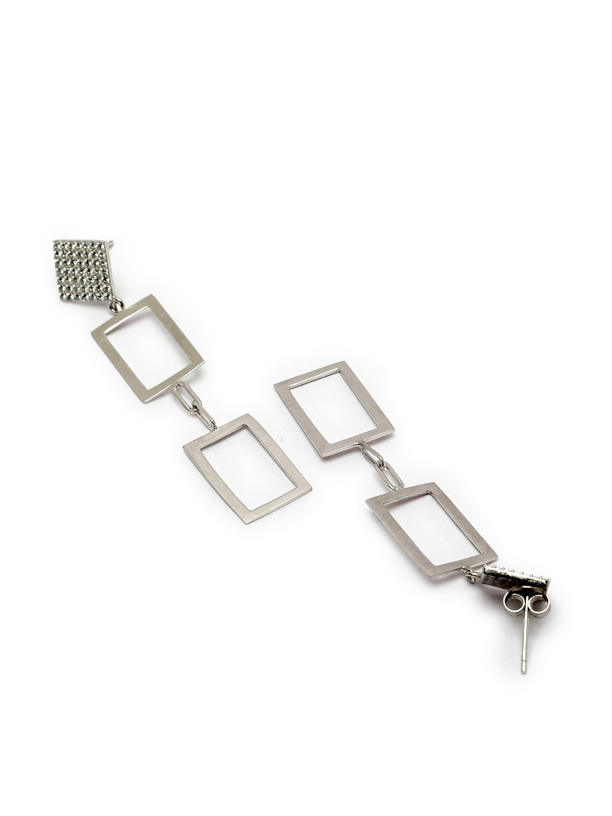 Pissara by Sukkhi Stylish 925 Sterling Silver Rectangle Shaped Cubic Zirconia Dangle Earrings For Women & Girls|with Authenticity Certificate, 925 Stamp & 6 Months Warranty E105140