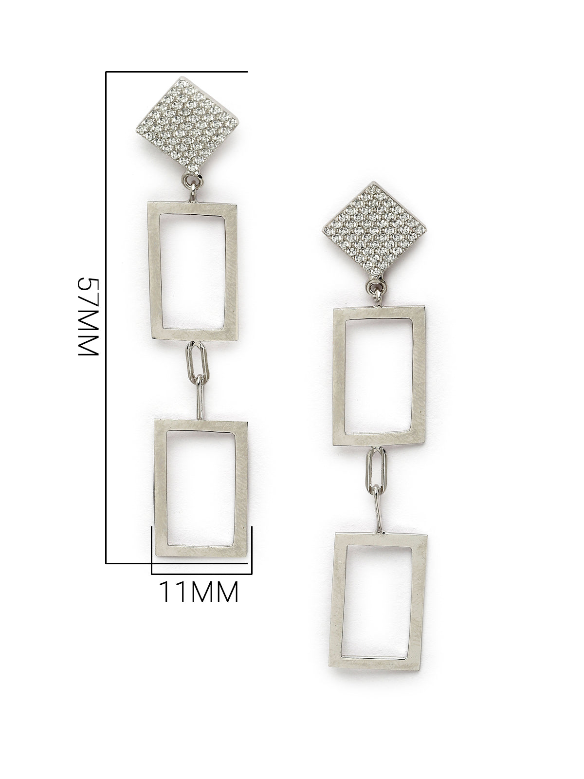 Pissara by Sukkhi Stylish 925 Sterling Silver Rectangle Shaped Cubic Zirconia Dangle Earrings For Women & Girls|with Authenticity Certificate, 925 Stamp & 6 Months Warranty E105140