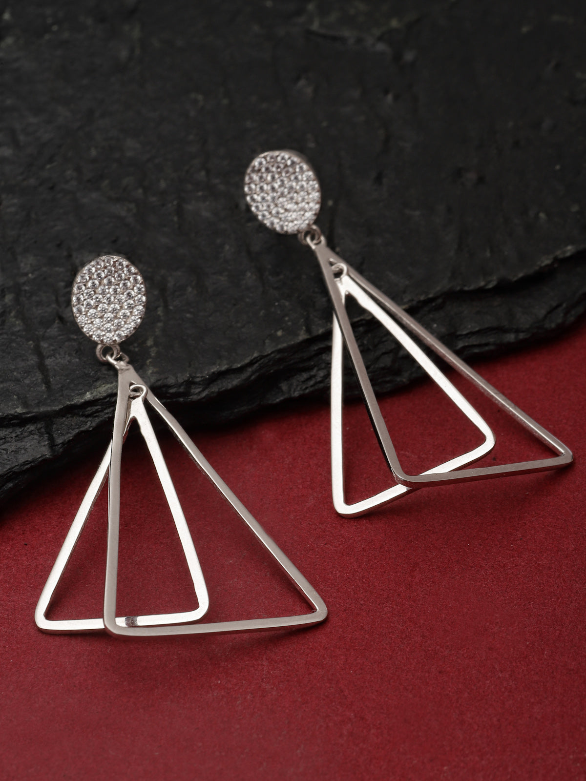 Pissara by Sukkhi Astonish 925 Sterling Silver Triangle Shaped Cubic Zirconia Dangle Earrings For Women & Girls|with Authenticity Certificate, 925 Stamp & 6 Months Warranty E105141