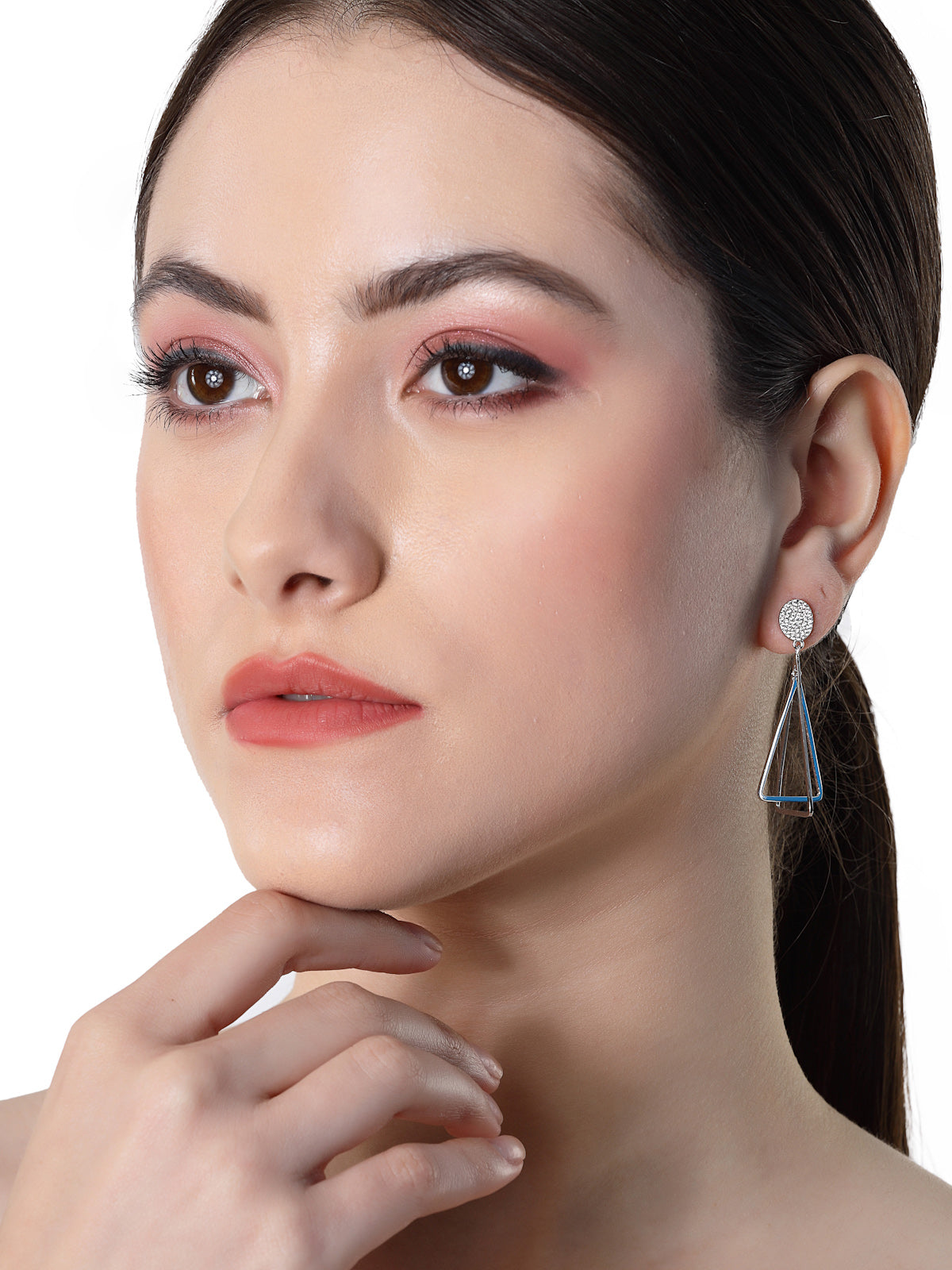 Pissara by Sukkhi Astonish 925 Sterling Silver Triangle Shaped Cubic Zirconia Dangle Earrings For Women & Girls|with Authenticity Certificate, 925 Stamp & 6 Months Warranty E105141