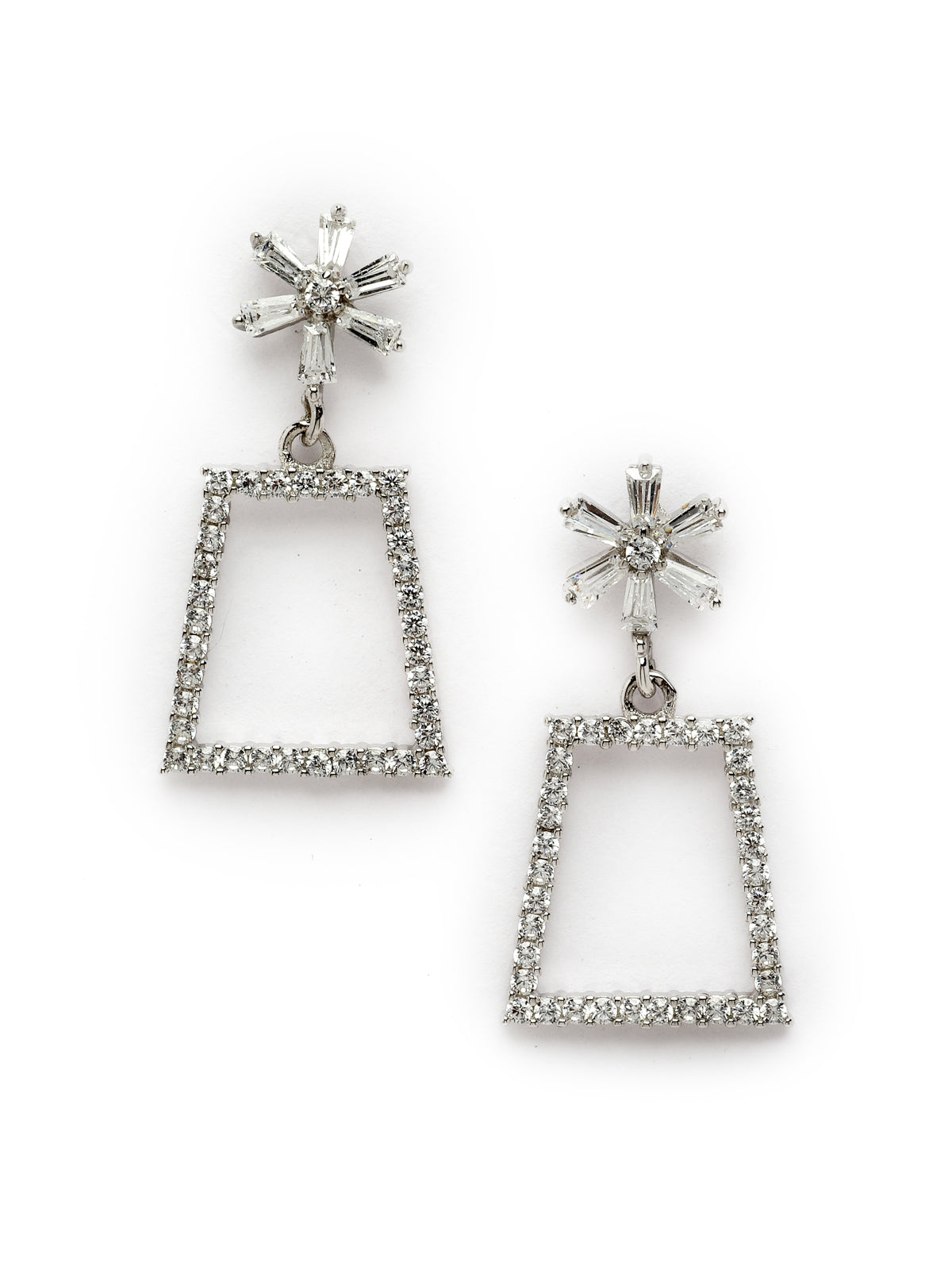 Pissara by Sukkhi Fascinating 925 Sterling Silver Rectangle Shaped Cubic Zirconia Dangle Earrings For Women & Girls|with Authenticity Certificate, 925 Stamp & 6 Months Warranty E105142