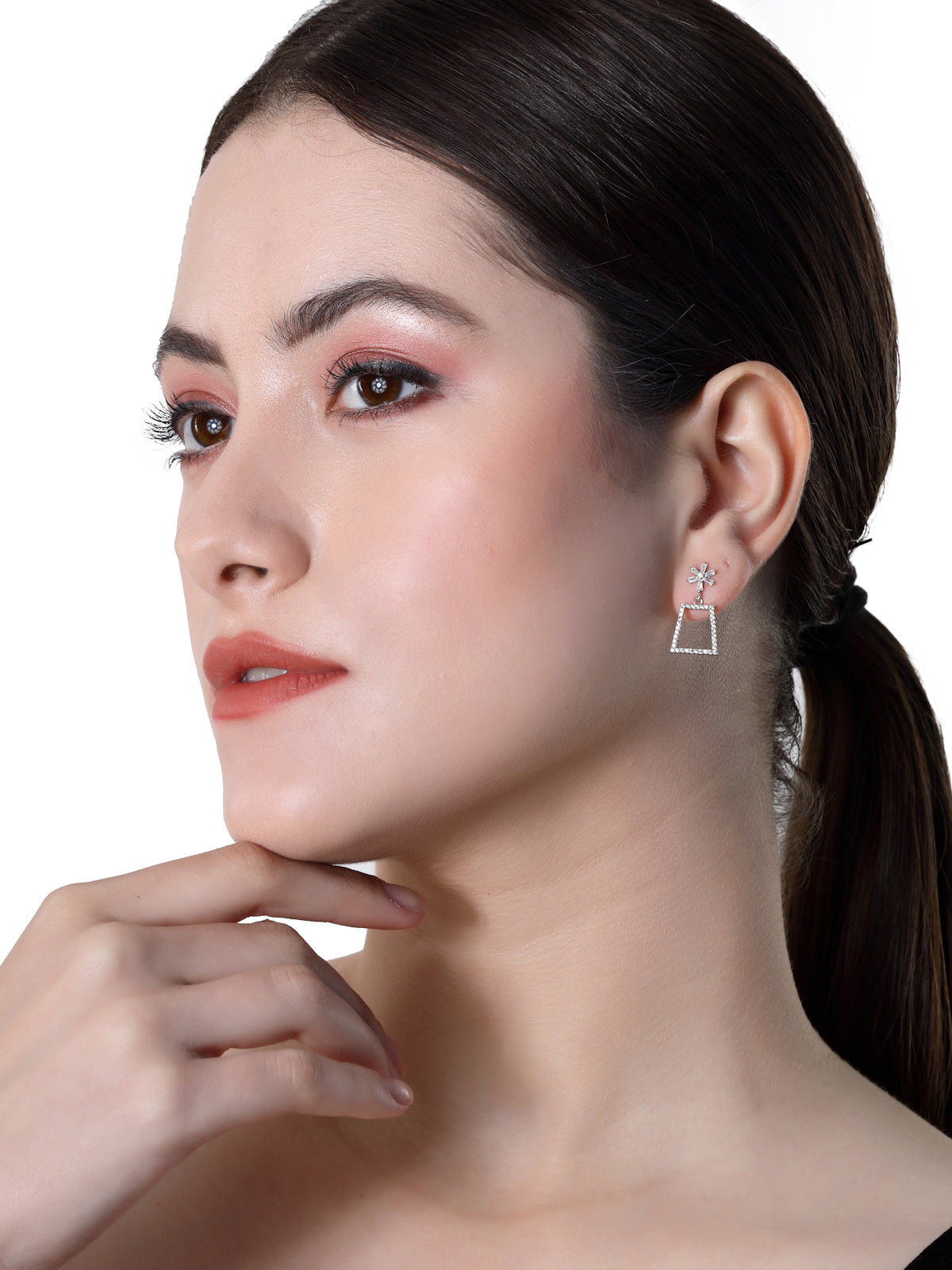 Pissara by Sukkhi Fascinating 925 Sterling Silver Rectangle Shaped Cubic Zirconia Dangle Earrings For Women & Girls|with Authenticity Certificate, 925 Stamp & 6 Months Warranty E105142