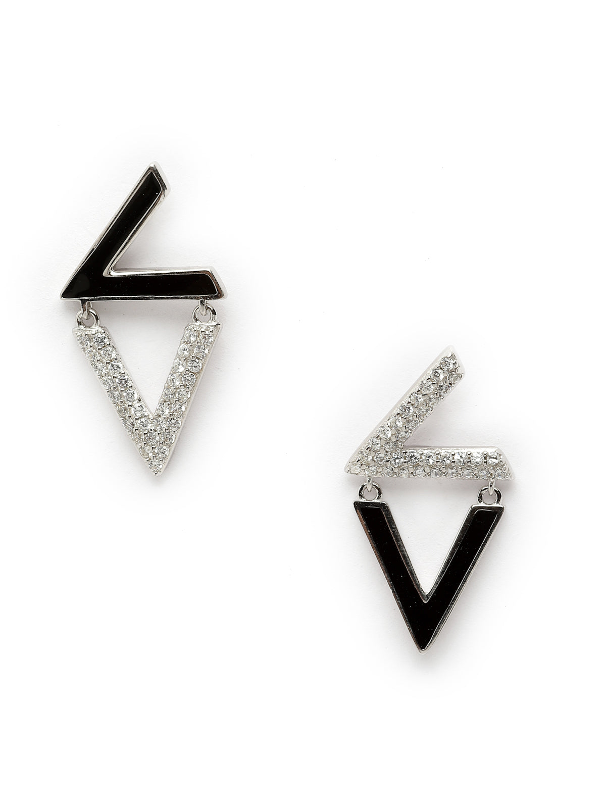 Pissara by Sukkhi Modern 925 Sterling Silver Triangle Shaped Cubic Zirconia Stud Earrings For Women & Girls|with Authenticity Certificate, 925 Stamp & 6 Months Warranty E105143