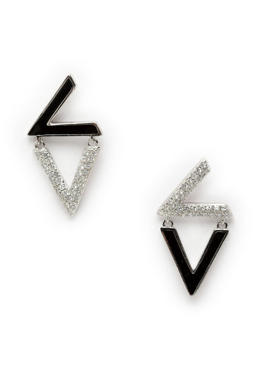 Pissara by Sukkhi Modern 925 Sterling Silver Triangle Shaped Cubic Zirconia Stud Earrings For Women & Girls|with Authenticity Certificate, 925 Stamp & 6 Months Warranty E105143