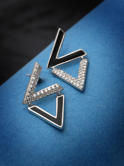 Pissara by Sukkhi Modern 925 Sterling Silver Triangle Shaped Cubic Zirconia Stud Earrings For Women & Girls|with Authenticity Certificate, 925 Stamp & 6 Months Warranty E105143