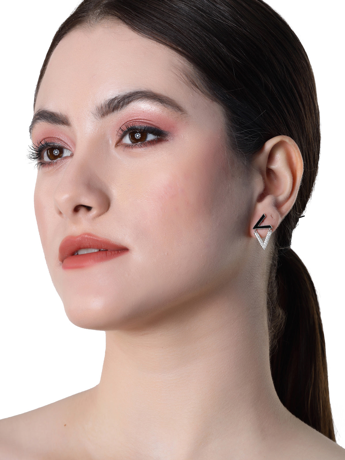 Pissara by Sukkhi Modern 925 Sterling Silver Triangle Shaped Cubic Zirconia Stud Earrings For Women & Girls|with Authenticity Certificate, 925 Stamp & 6 Months Warranty E105143