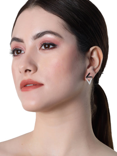Pissara by Sukkhi Modern 925 Sterling Silver Triangle Shaped Cubic Zirconia Stud Earrings For Women & Girls|with Authenticity Certificate, 925 Stamp & 6 Months Warranty E105143