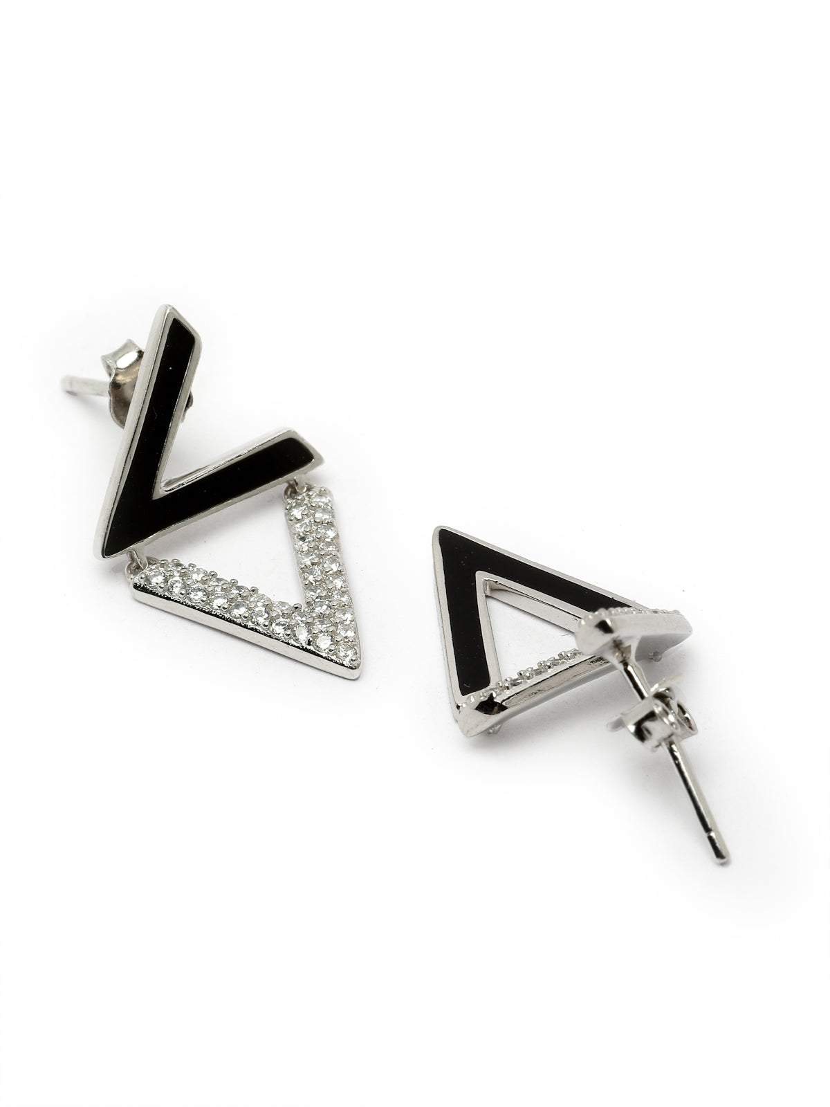 Pissara by Sukkhi Modern 925 Sterling Silver Triangle Shaped Cubic Zirconia Stud Earrings For Women & Girls|with Authenticity Certificate, 925 Stamp & 6 Months Warranty E105143