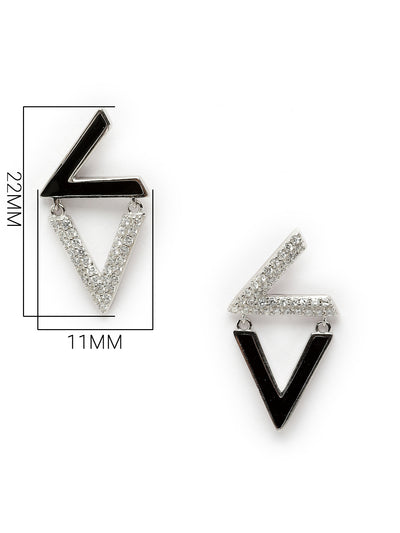 Pissara by Sukkhi Modern 925 Sterling Silver Triangle Shaped Cubic Zirconia Stud Earrings For Women & Girls|with Authenticity Certificate, 925 Stamp & 6 Months Warranty E105143