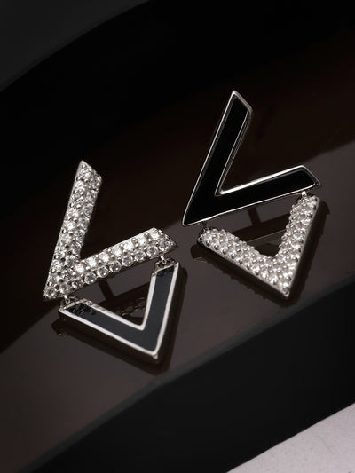 Pissara by Sukkhi Modern 925 Sterling Silver Triangle Shaped Cubic Zirconia Stud Earrings For Women & Girls|with Authenticity Certificate, 925 Stamp & 6 Months Warranty E105143