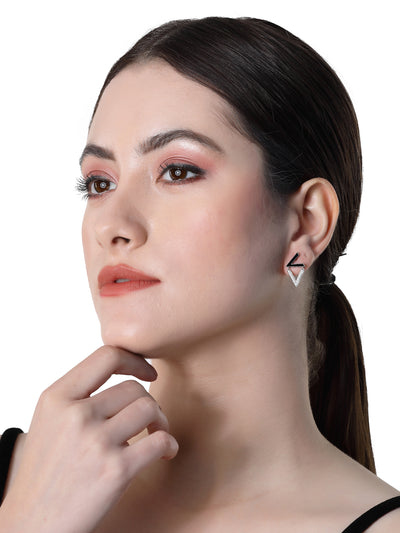 Pissara by Sukkhi Modern 925 Sterling Silver Triangle Shaped Cubic Zirconia Stud Earrings For Women & Girls|with Authenticity Certificate, 925 Stamp & 6 Months Warranty E105143