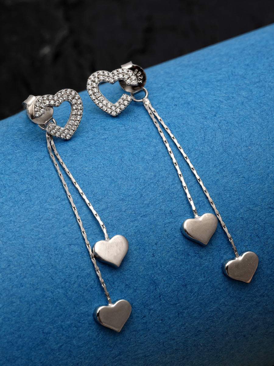 Pissara by Sukkhi Excellent 925 Sterling Silver Heart Shaped Cubic Zirconia Dangle Earrings For Women & Girls|with Authenticity Certificate, 925 Stamp & 6 Months Warranty E105144