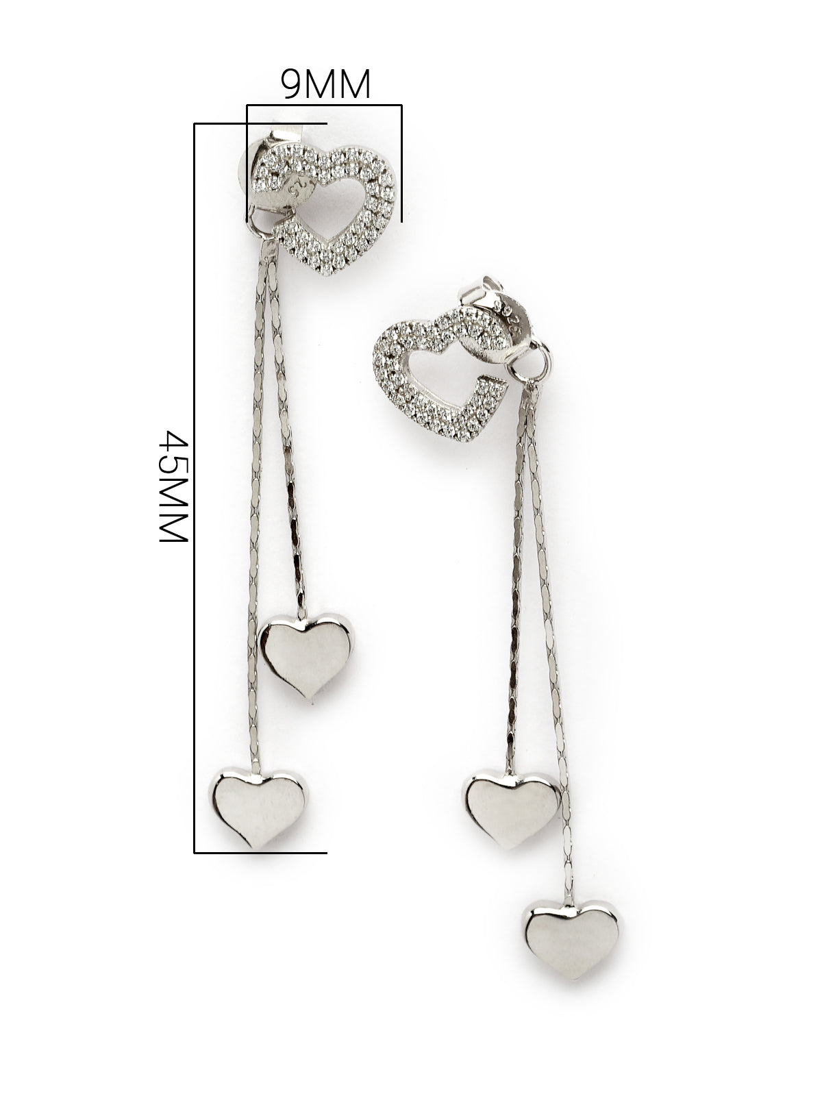 Pissara by Sukkhi Excellent 925 Sterling Silver Heart Shaped Cubic Zirconia Dangle Earrings For Women & Girls|with Authenticity Certificate, 925 Stamp & 6 Months Warranty E105144