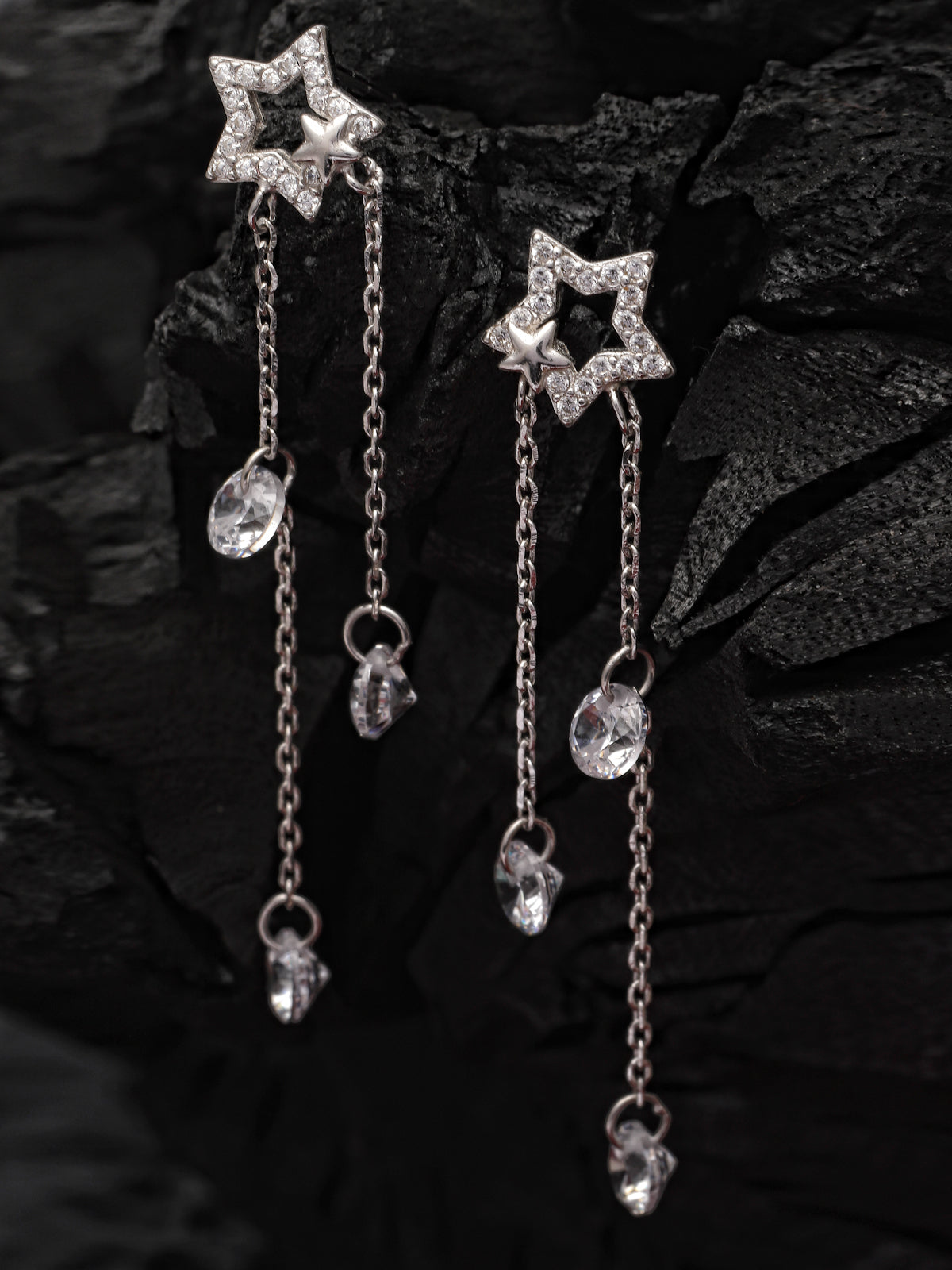 Pissara by Sukkhi Gorgeous 925 Sterling Silver Star Shaped Cubic Zirconia Dangle Earrings For Women & Girls|with Authenticity Certificate, 925 Stamp & 6 Months Warranty E105145