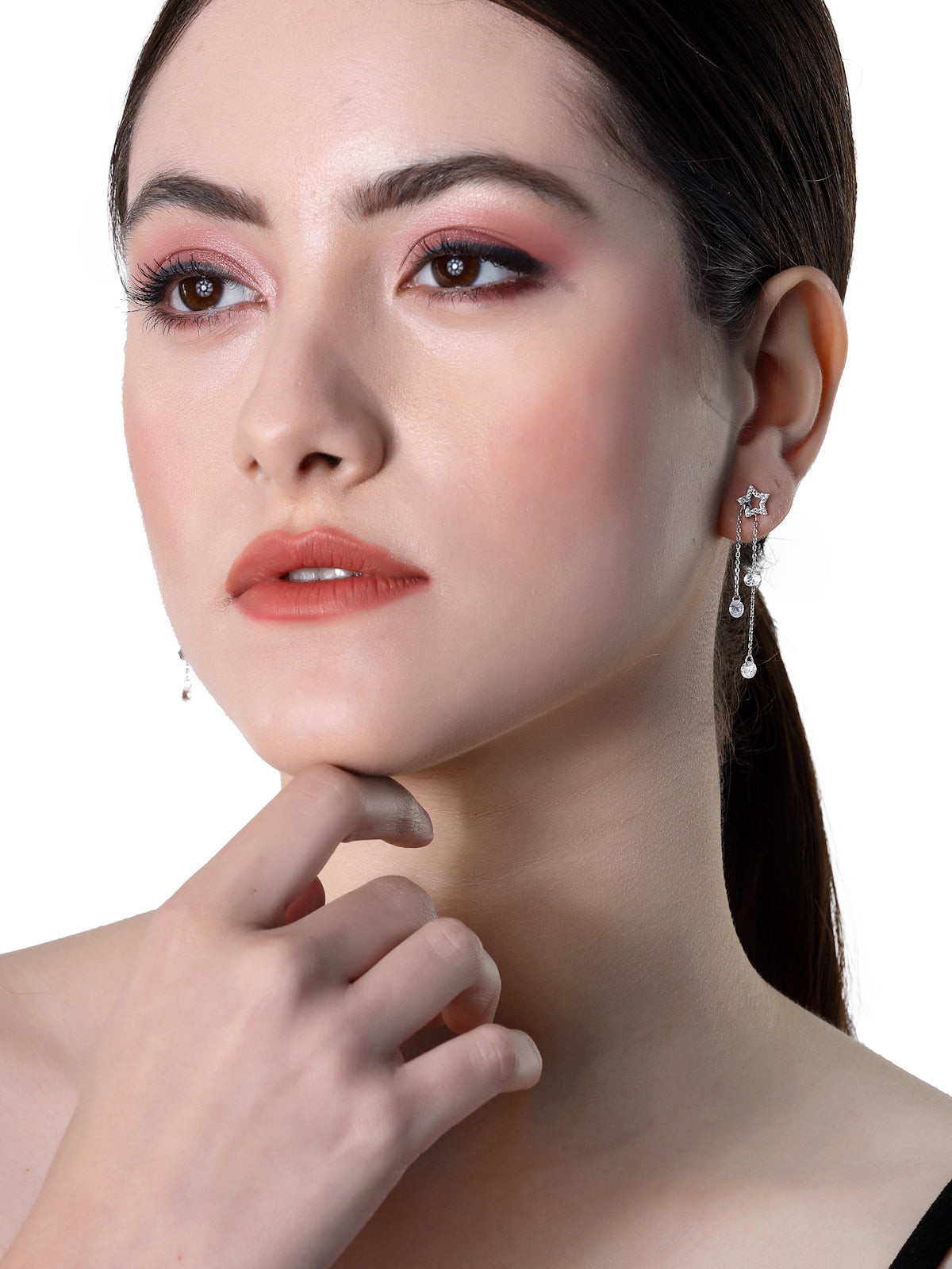 Pissara by Sukkhi Gorgeous 925 Sterling Silver Star Shaped Cubic Zirconia Dangle Earrings For Women & Girls|with Authenticity Certificate, 925 Stamp & 6 Months Warranty E105145