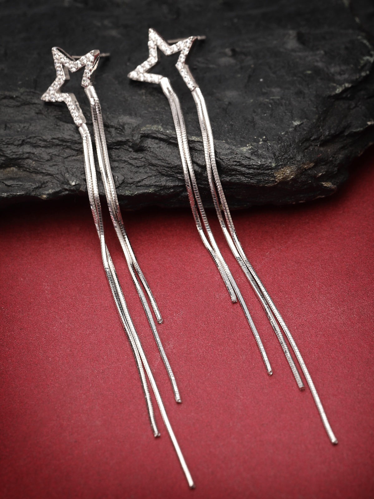 Pissara by Sukkhi Angelic 925 Sterling Silver Star Shaped Cubic Zirconia Dangle Earrings For Women & Girls|with Authenticity Certificate, 925 Stamp & 6 Months Warranty E105147